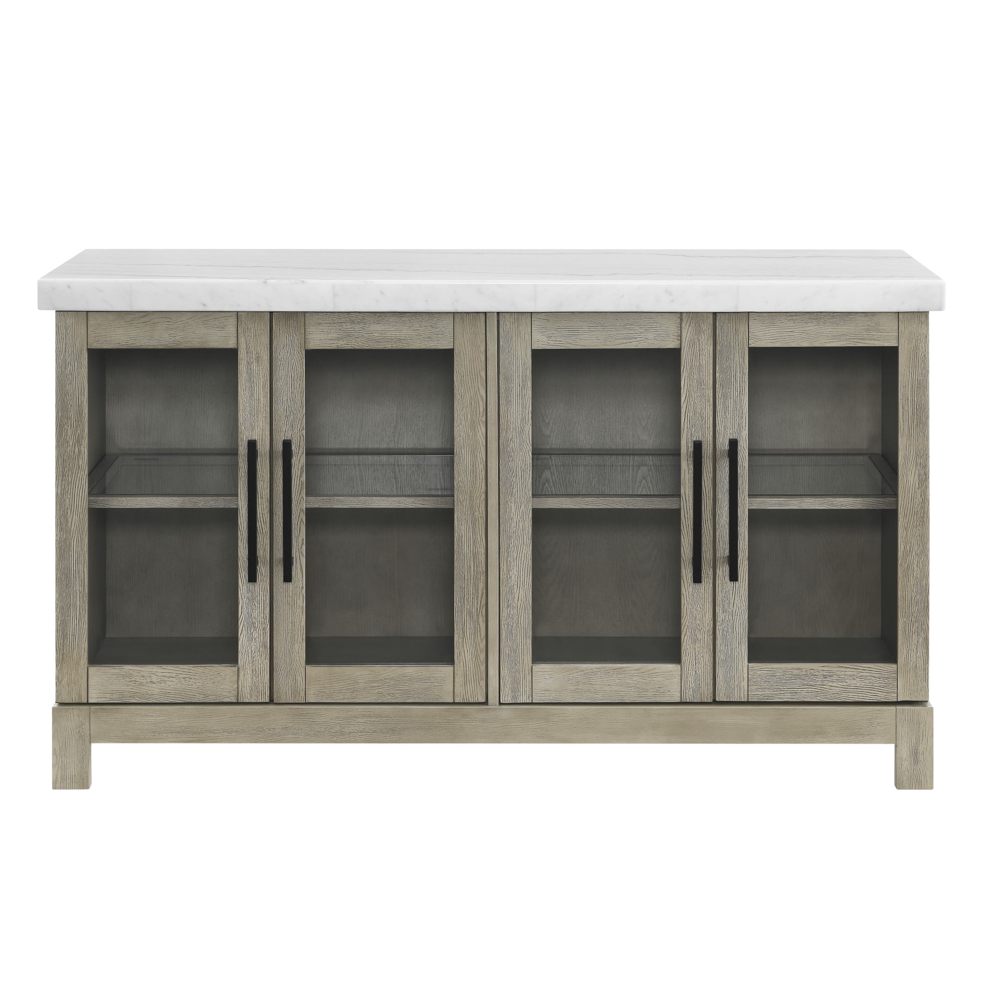Transitional 60'' Gray Marble Top Driftwood Server with Storage
