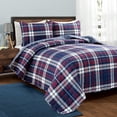 thumbnail image 1 of Grayson Farmhouse Plaid Reversible Quilt Navy/Red 3Pc Set Full Queen, 1 of 11