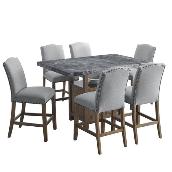 Grayson Gray Marble Counter 7-Piece Dining Set