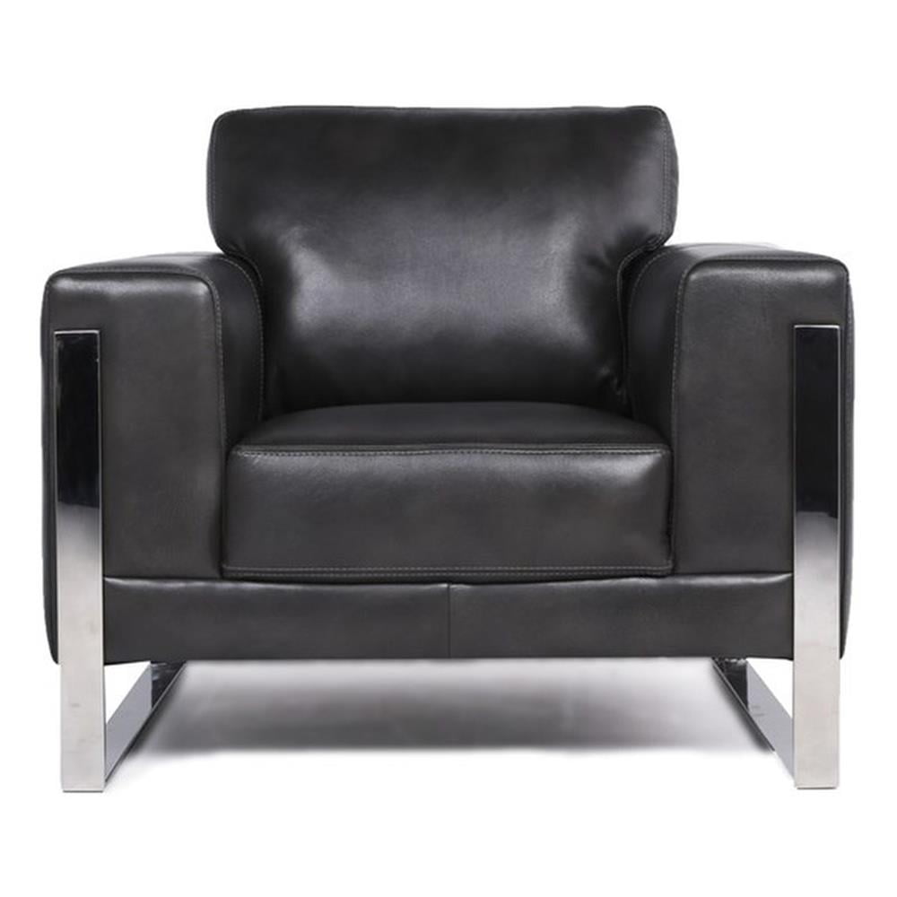 Grayson Gray Leather and Metal Accent Chair