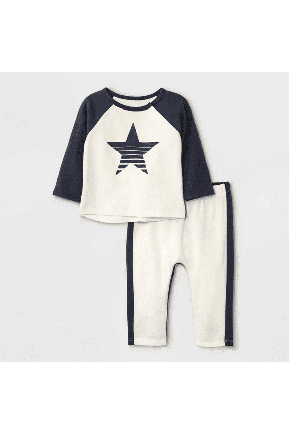 Baby Boys' French Terry Colorblock Sweatshirt & Bottom Set - Off-White, 3-6M