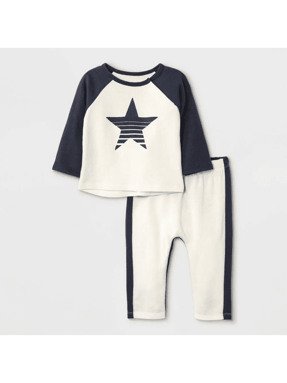 Baby Boys' French Terry Colorblock Sweatshirt & Bottom Set - Off-White, 3-6M