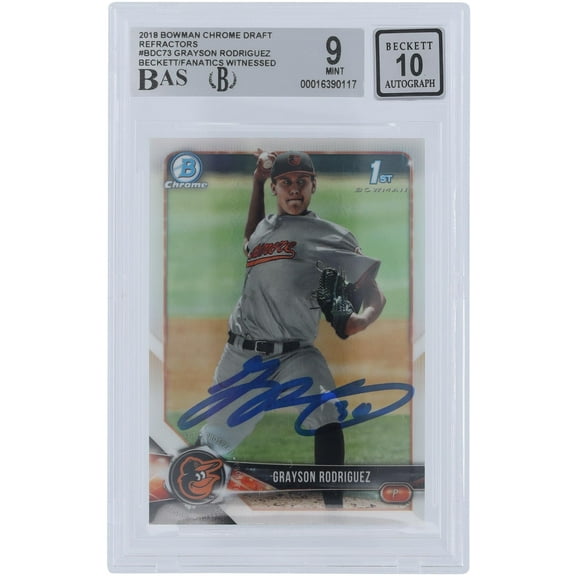 Grayson Rodriguez Baltimore Orioles Autographed 2018 Bowman Draft Chrome Refractors #BDC-73 Beckett Fanatics Witnessed Authenticated 9/10 Card - Fanatics Authentic Certified