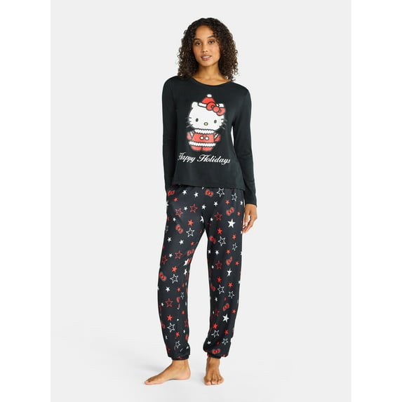 Grayson Social Hello Kitty Women's Happy Holidays Sleep Tee and Joggers Pajama Set, 2-Piece, Sizes S-3X