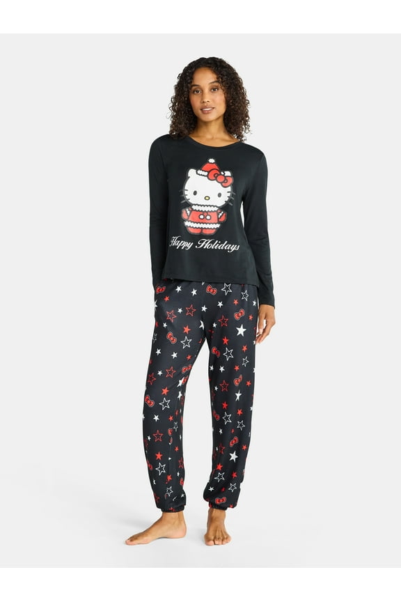 Hello Kitty Women's Happy Holidays Sleep Tee and Joggers Pajama Set, 2-Piece, Sizes S-3X