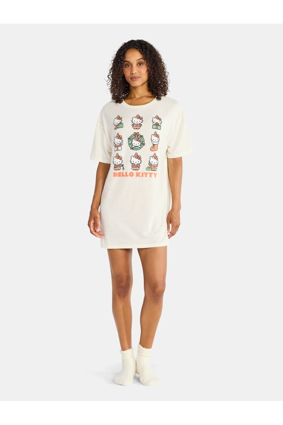 Hello Kitty Women's Santa Sleep Tee and Socks Pajama Set, Sizes S-3X