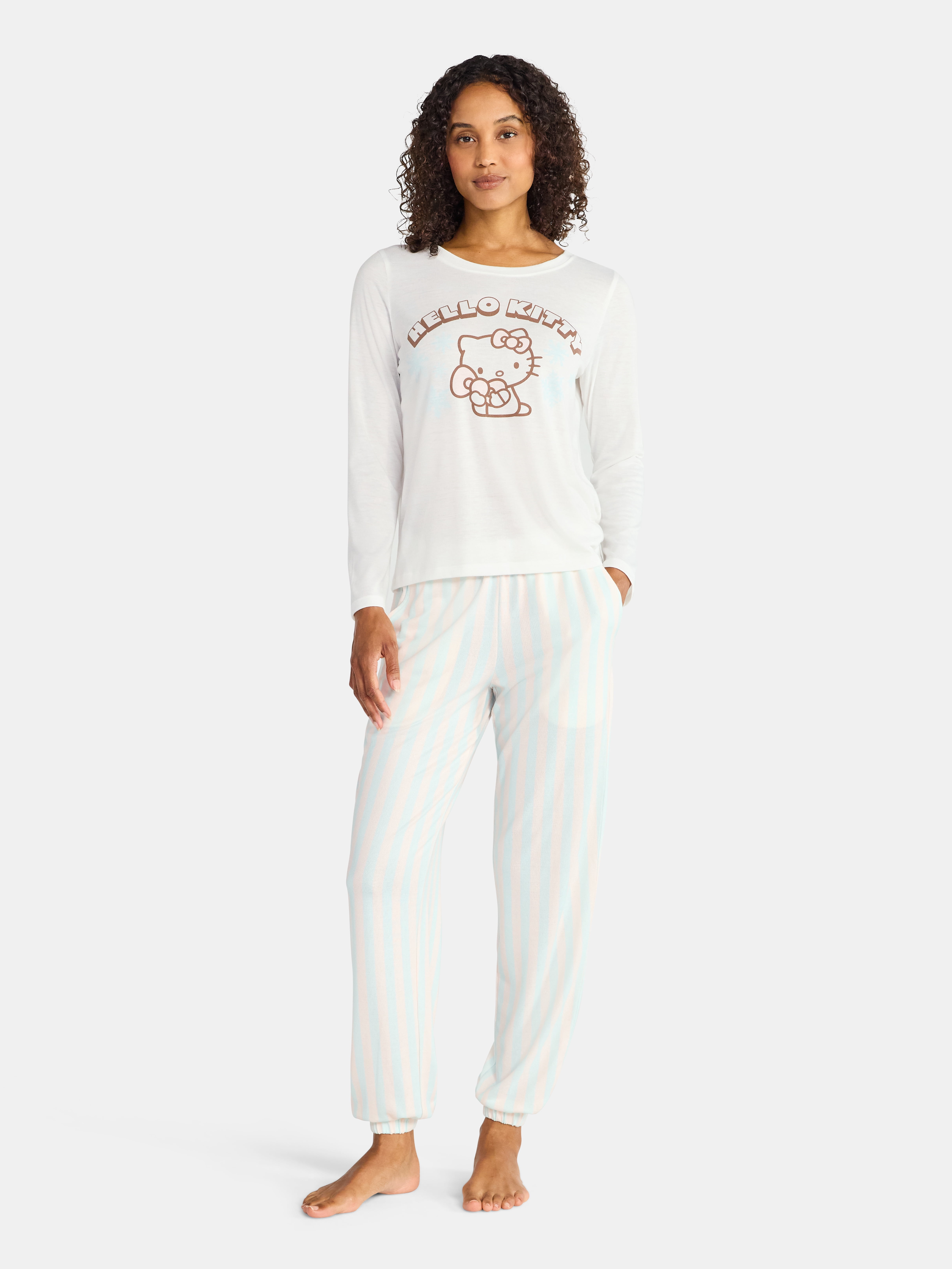 Grayson Social Hello Kitty Women's Snowflake Sleep Tee and Joggers Pajama Set, 2-Piece, Sizes S-3X