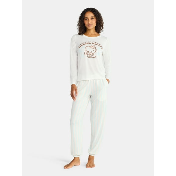 Grayson Social Hello Kitty Women's Snowflake Sleep Tee and Joggers Pajama Set, 2-Piece, Sizes S-3X