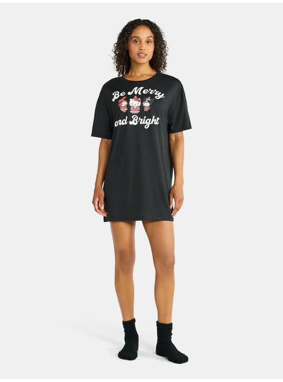 Hello Kitty and Friends Women's Be Merry Sleep Tee and Socks Pajama Set, Sizes S-3X