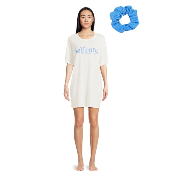 Grayson Social Juniors Oversized Sleepshirt and Scrunchie Set, 2-Piece, Sizes S-3X