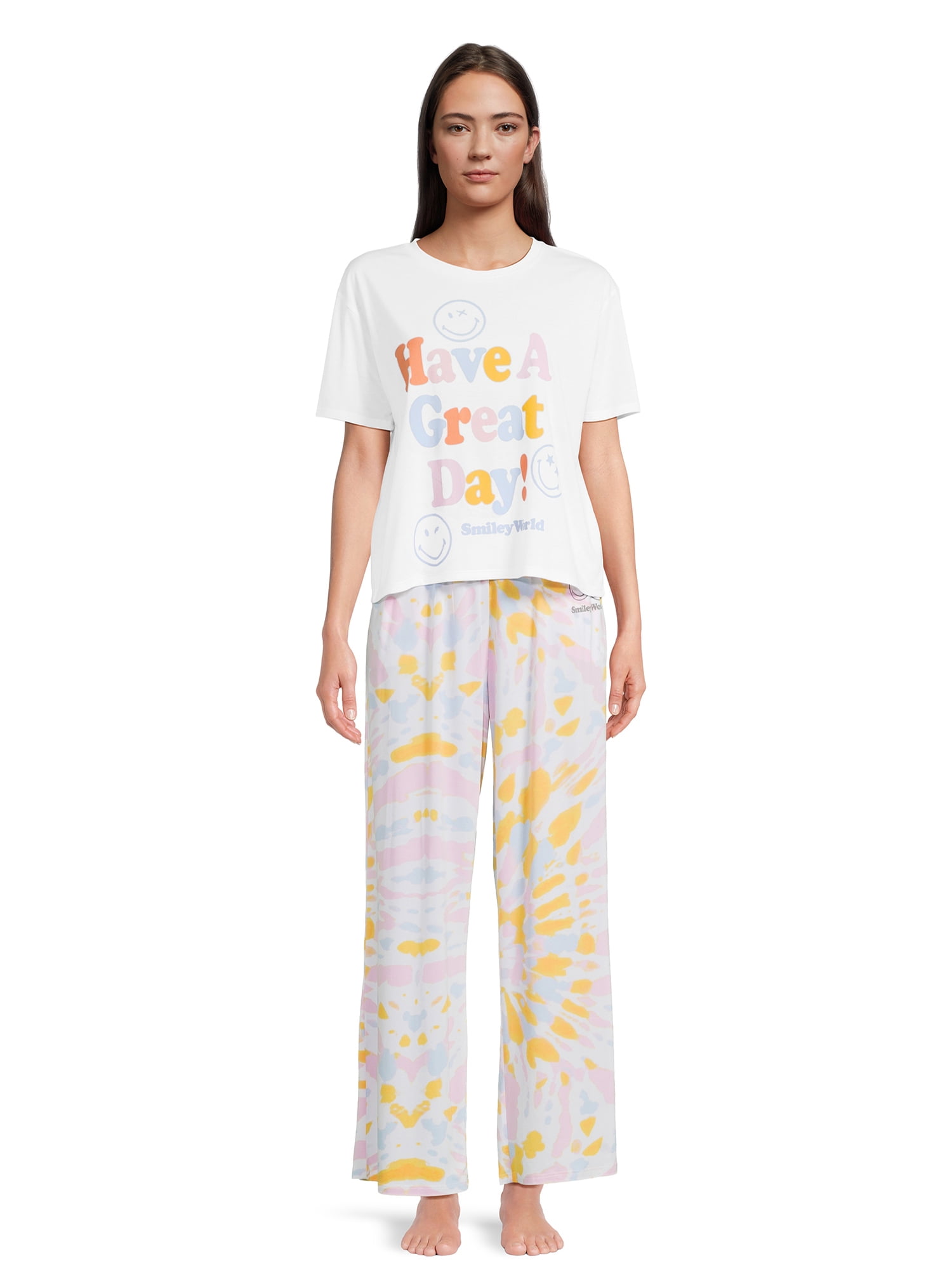 Grayson Social Juniors Smiley World Easy Sleep Tee and Pants Pajama Set, 2Piece, Sizes S3X