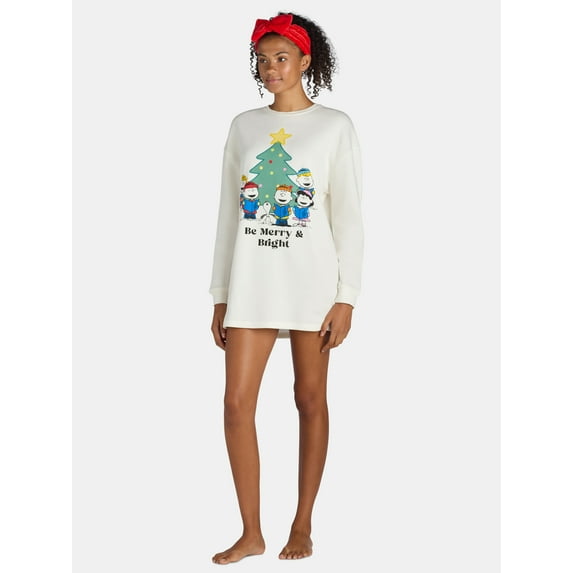 Grayson Social Peanuts Junior's Sleep Dress and Cozy Headband 2-piece Set, Sizes S-3X