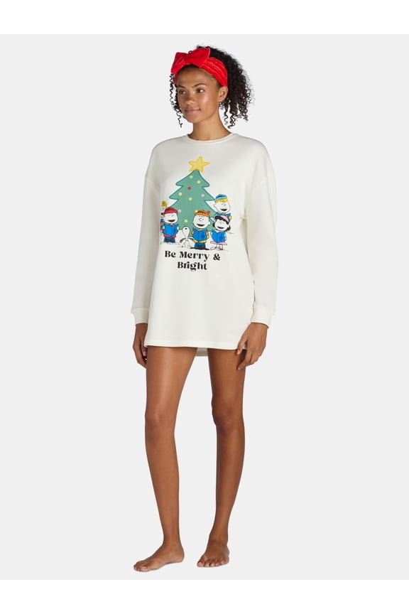 Peanuts Junior's Sleep Dress and Cozy Headband 2-piece Set, Sizes S-3X