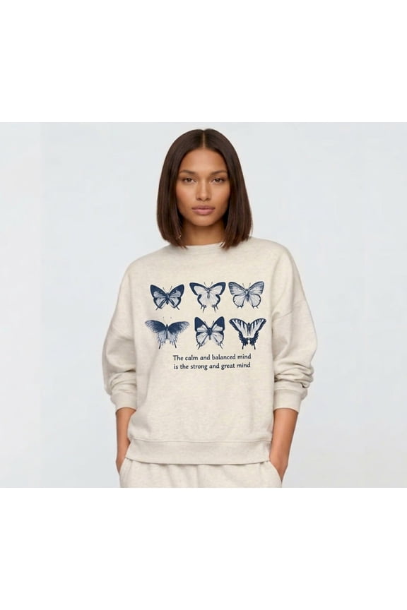 - Women's Butterfly Blues Glitter Ink Crewneck Sweatshirt