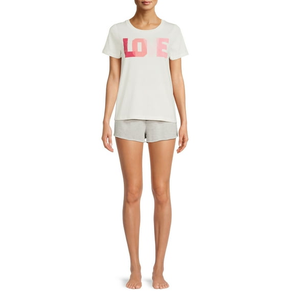 Grayson Social Women's and Women's Plus Short Sleeve T-Shirt and Shorts Sleep Set, 2-Piece