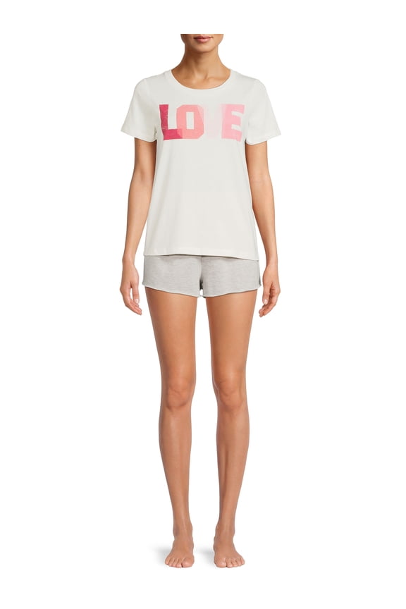 Women's and Women's Plus Short Sleeve T-Shirt and Shorts Sleep Set, 2-Piece