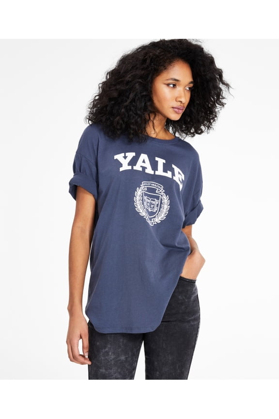 Black Juniors' Yale Oversized Graphic-Print T-Shirt Size XS