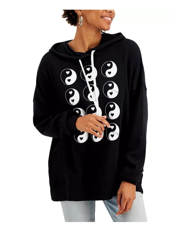 Black Juniors' Yin-Yang Graphic-Print Hoodie Black Size