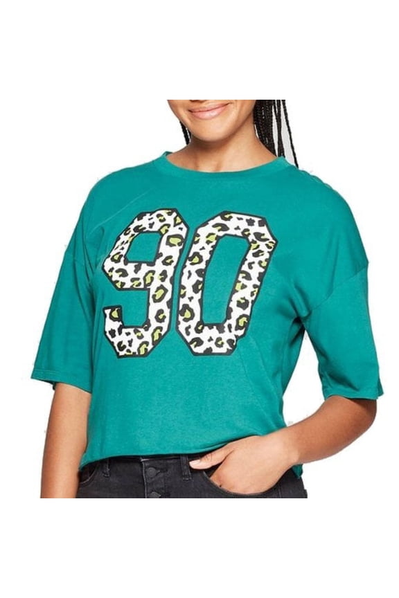 Junior's Crop Top 90's Short Sleeve Tshirt, Teal, XL