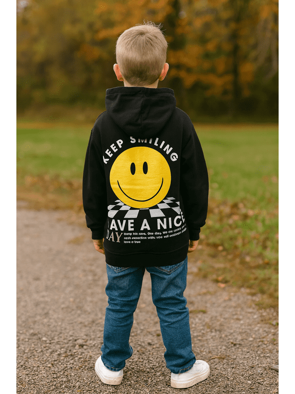 Kids Hoodie Size M (8) Smiley Face Keep Smiling & Lightning Bolt Pullover Sweatshirts