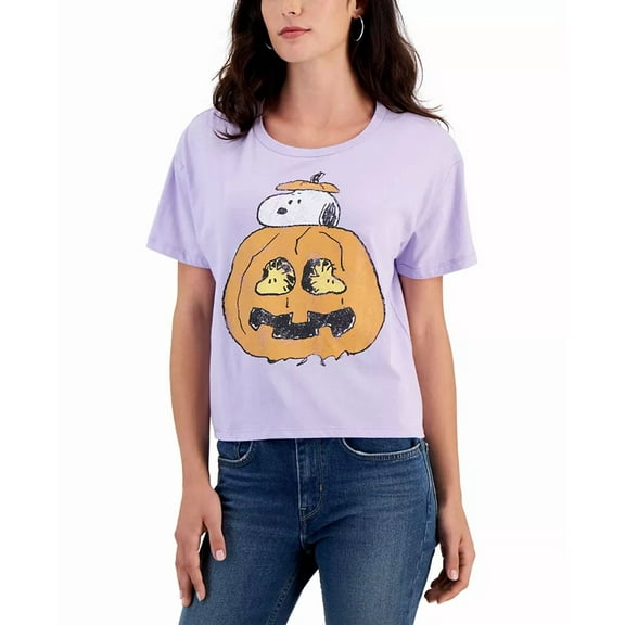 Juniors' Peanuts Snoopy Halloween Pumpkin T-Shirt Lavender XS