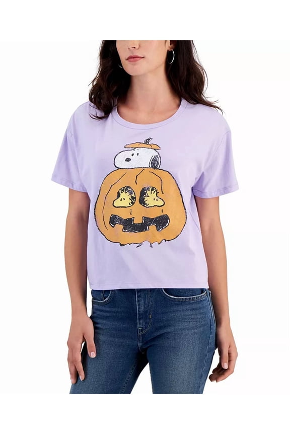 Juniors' Peanuts Snoopy Halloween Pumpkin T-Shirt Lavender XS