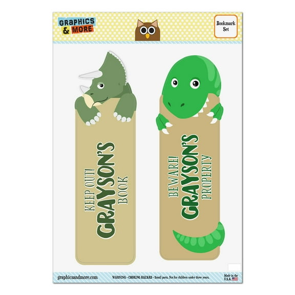 Grayson Triceratops and T-Rex Dinosaurs Set of 2 Glossy Laminated Bookmarks