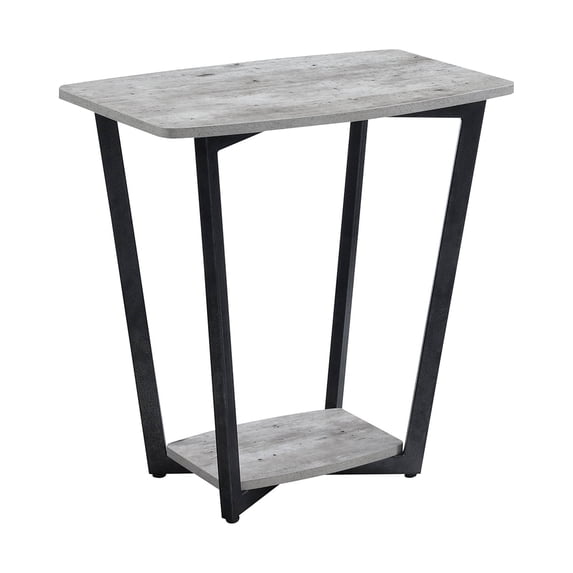 Graystone End Table Faux Birch/Slate Gray: Urban Industrial, Open Shelf, Sturdy Metal