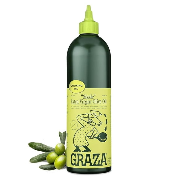 Graza Sizzle Extra Virgin Olive Oil, Cooking Oil - High Polyphenol Peak Harvest EVOO Cooking Oil in a Squeeze Bottle - Single Origin Olive Oils from Spain - 25.3 Fl Oz (750ml) ( Pack of 2 )