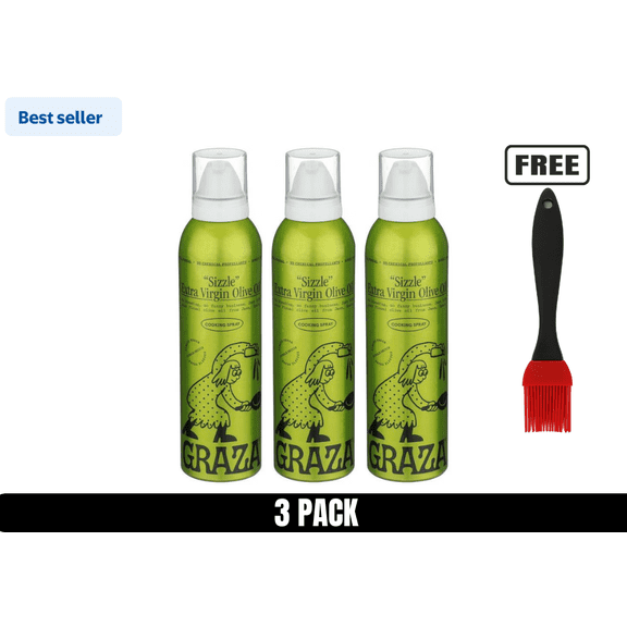 Graza Sizzle Extra Virgin Olive Oil Cooking Spray, 5 fl oz (3 Pack) + FREE Silicone Basting Brush