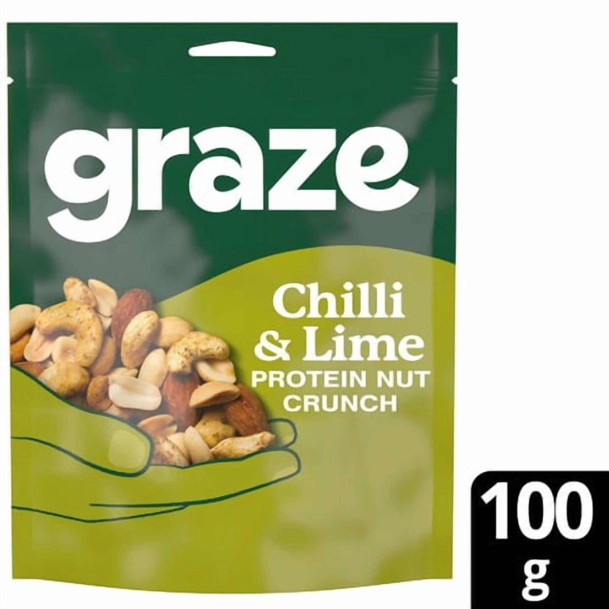 Graze Chilli & Lime Protein Mixed Nuts Sharing Bag Snack 100g, British Import (Pack of 3)