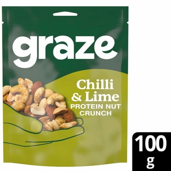 Graze Chilli & Lime Protein Mixed Nuts Sharing Bag Snack 100g, British Import (Pack of 3)