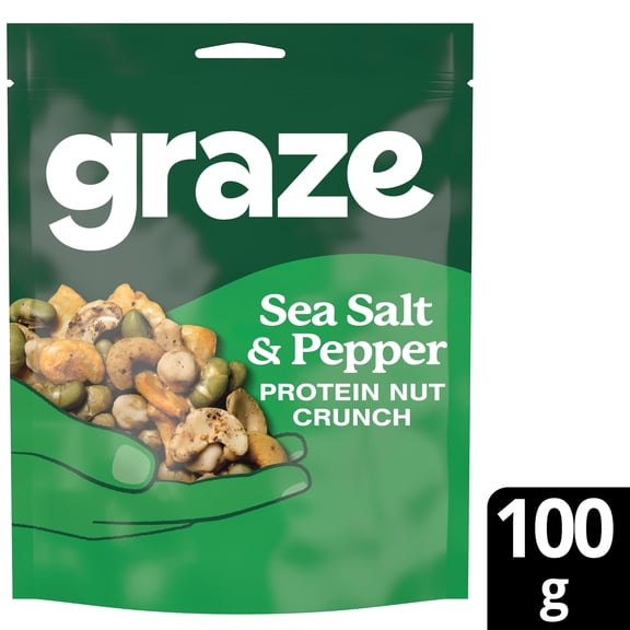 Graze Sea Salt & Pepper Protein Veg & Cashew Nuts Sharing Bag Snack 100G, Imported from Britain
