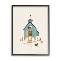 Grazing Chickens Hens Farm Animals & Insects Graphic Art Black Framed Art Print Wall Art