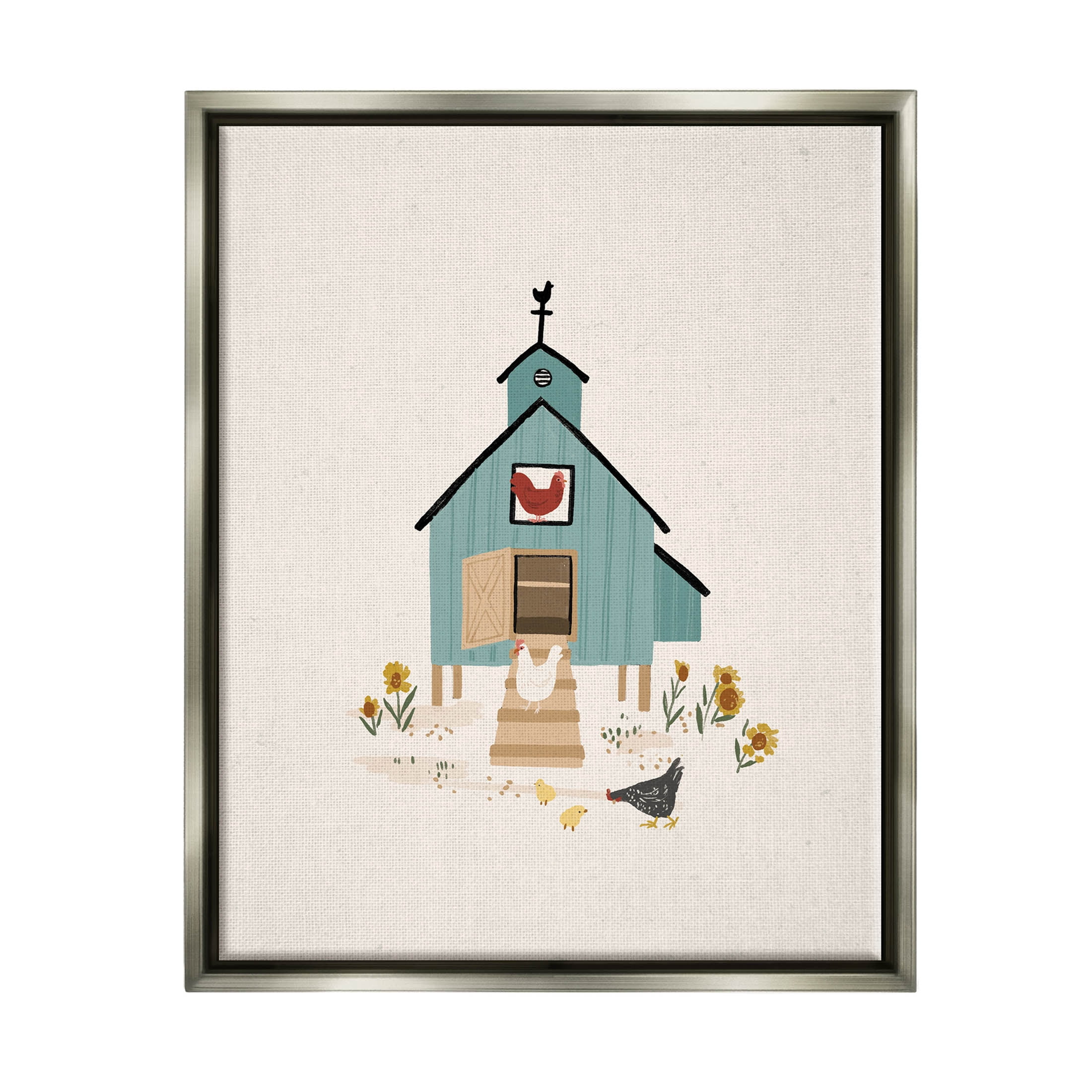 Grazing Chickens Hens Farm Animals & Insects Graphic Art Luster Gray Framed Art Print Wall Art