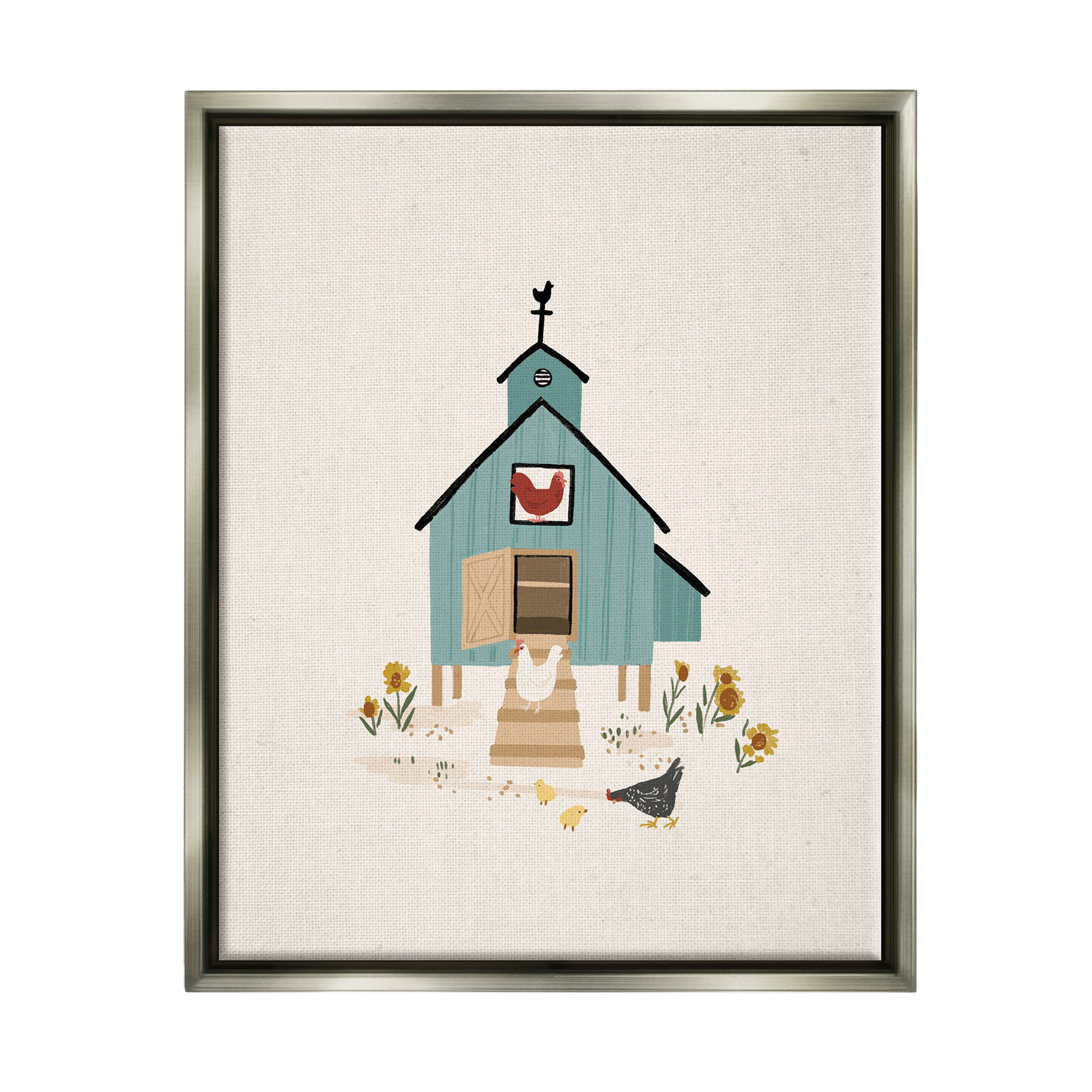 Grazing Chickens Hens Farm Animals & Insects Graphic Art Luster Gray Framed Art Print Wall Art