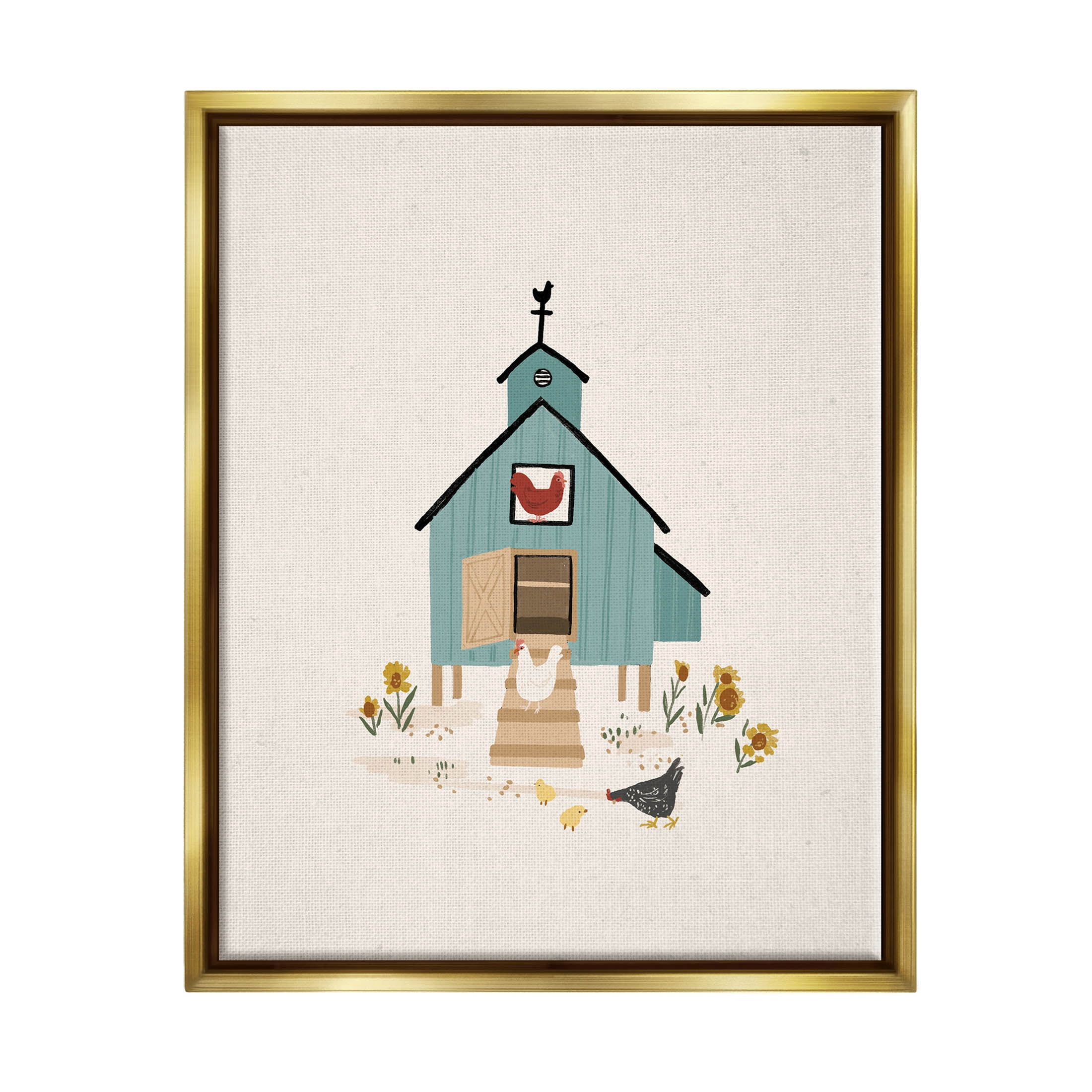 Grazing Chickens Hens Farm Animals & Insects Graphic Art Metallic Gold Framed Art Print Wall Art