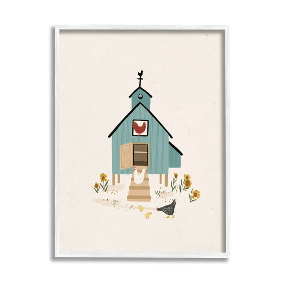 Grazing Chickens Hens Farm Animals & Insects Graphic Art White Framed Art Print Wall Art