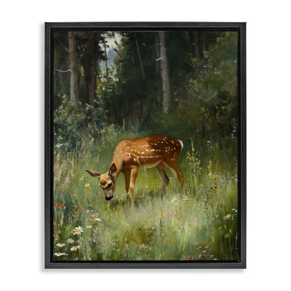 Stupell Industries Grazing Deer at Forest Glen Black Framed Floater Canvas Wall Art, design by Franklyn Gregory