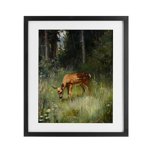 Stupell Industries Grazing Deer at Forest Glen Black Framed Print Under Glass, design by Franklyn Gregory