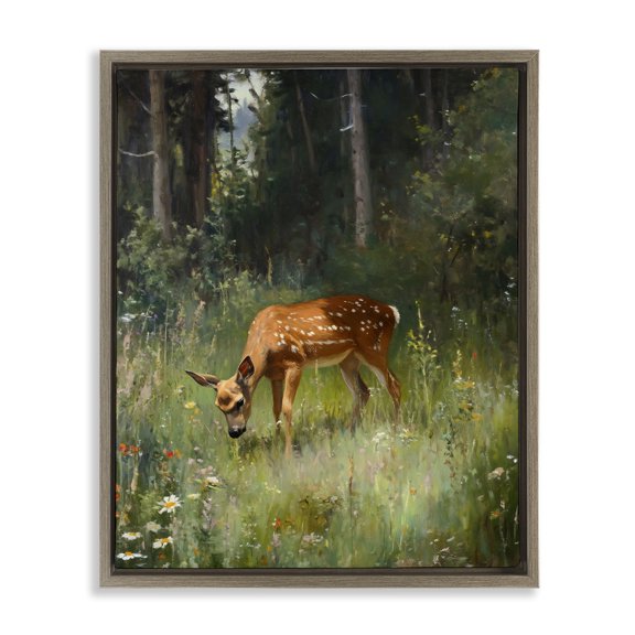 Stupell Industries Grazing Deer at Forest Glen Brown Framed Floater Canvas Wall Art, design by Franklyn Gregory
