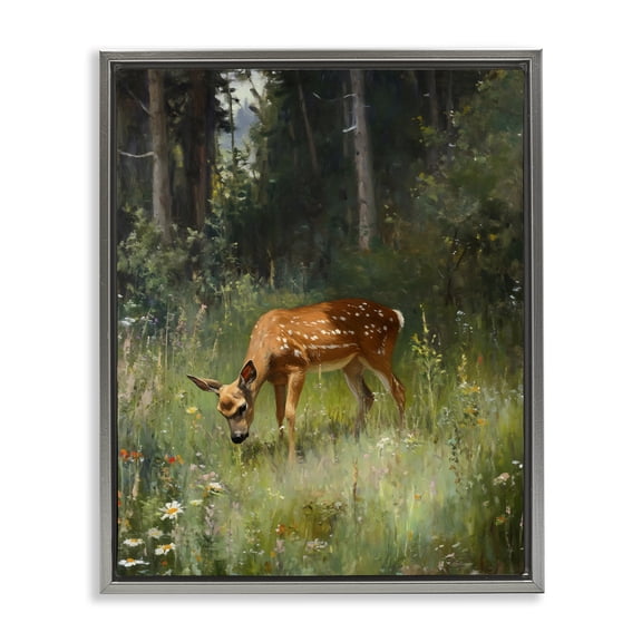 Stupell Industries Grazing Deer at Forest Glen Gray Framed Floater Canvas Wall Art, design by Franklyn Gregory