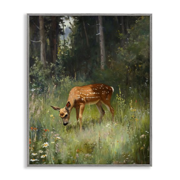 Stupell Industries Grazing Deer at Forest Glen Gray Framed Giclee Art, design by Franklyn Gregory