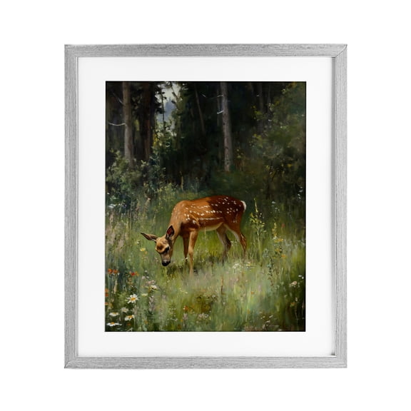 Stupell Industries Grazing Deer at Forest Glen Gray Framed Print Under Glass, design by Franklyn Gregory