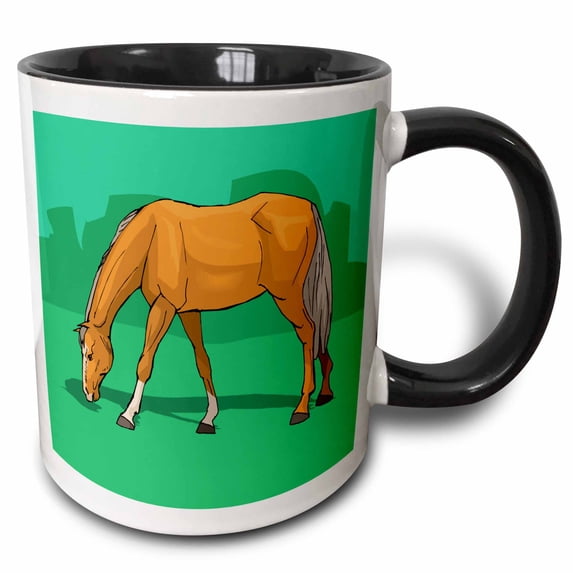 3drose, Grazing Palomino Horse, 11oz Two-tone Black Mug