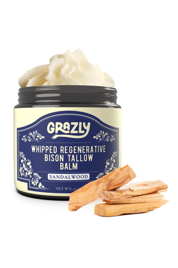 Sandalwood Whipped Bison Tallow Balm with Manuka Honey & Jojoba Oil - Grass-Fed & Finished Organic Tallow Face Moisturizer - Face & Body Cream for Acne-Prone Skin - Nourishing Skincare - 2.5oz