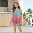 thumbnail image 1 of Grblisyd 1-13Y Tween Girl Clothes 2 Piece Short Sleeve Gradient Ruffle Hem Top and Biker Shorts Teen Girl Summer Outfits Short Set, 1 of 6