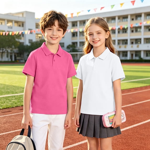 Grblisyd 2-Pack Boys Girls Shirts Basic School Uniform Shirts Soft Collared Shorts Sleeve Kids Polo Shirts Button Closure Performance Golf Polo Tops