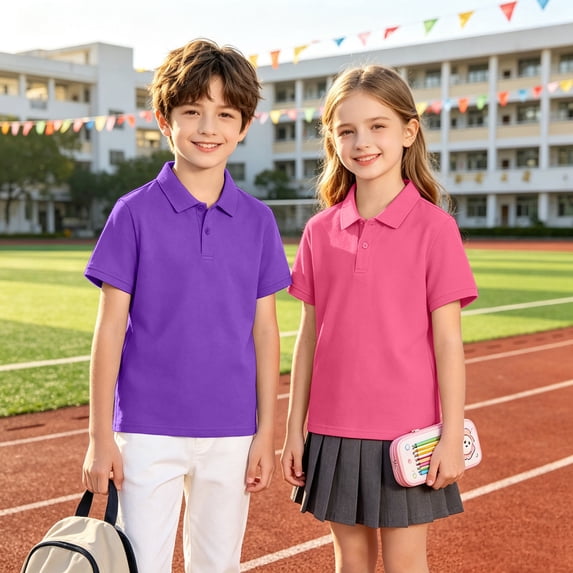 Grblisyd 2-Pack Unisex Kids Polo Shirt Soft Short Sleeve Golf Girls School Uniform Shirt Comfortable Polo Shirt Button Closure Collared Shirt