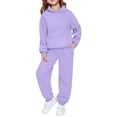 thumbnail image 1 of Grblisyd 2 Pieces Girls Outfits Solid Color Sweatsuits Pant Set Long Sleeve Athletic Sweatshirts and Sweatpants with Pockets, 1 of 6